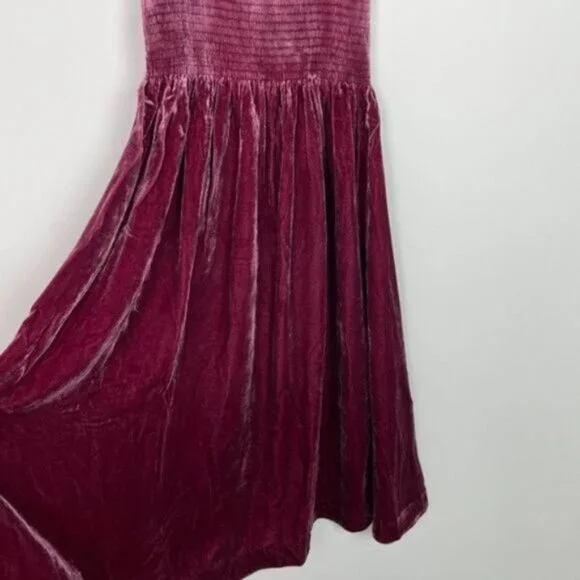 Hill House The Akilah Nap Velvet Silk Midi Ruffle Holiday Dress Burgundy S - Picture 5 of 8
